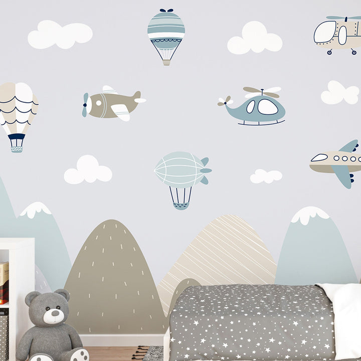 Personalized Gliders And Hot Air Balloons Wallpaper Mural For Kids Room