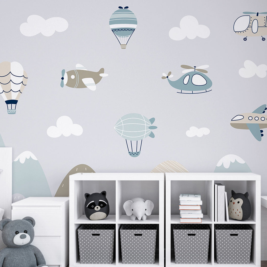 Personalized Gliders And Hot Air Balloons Wallpaper Mural For Kids Room