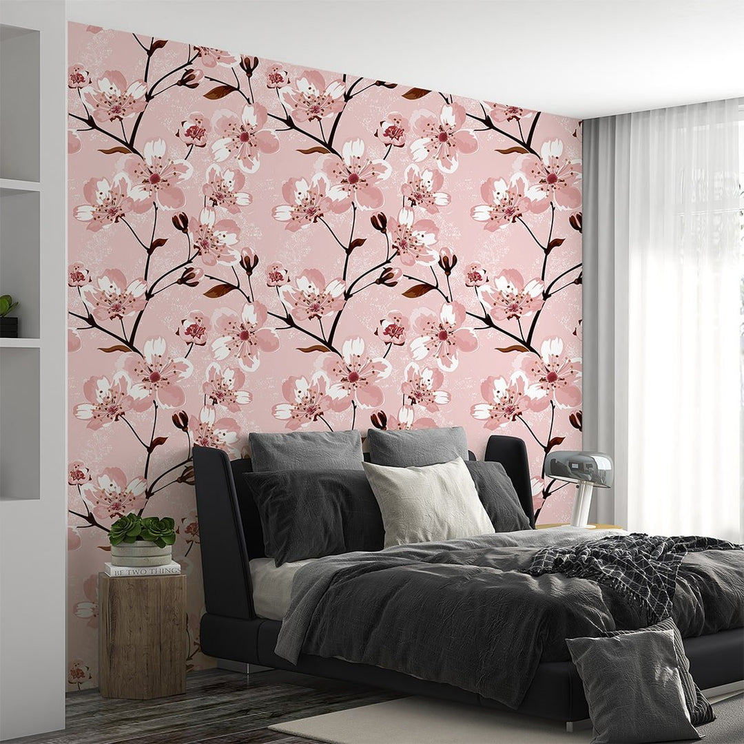 Pink and White Floral Wallpaper for home and office wall decor