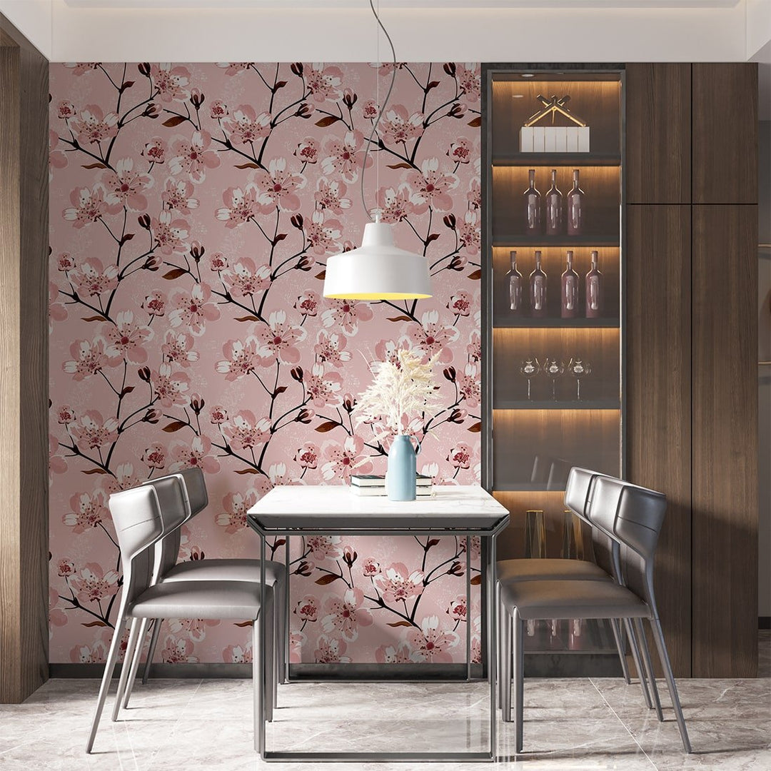 Pink and White Floral Wallpaper for home and office wall decor