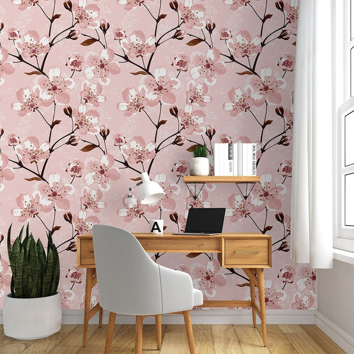 Pink and White Floral Wallpaper for home and office wall decor