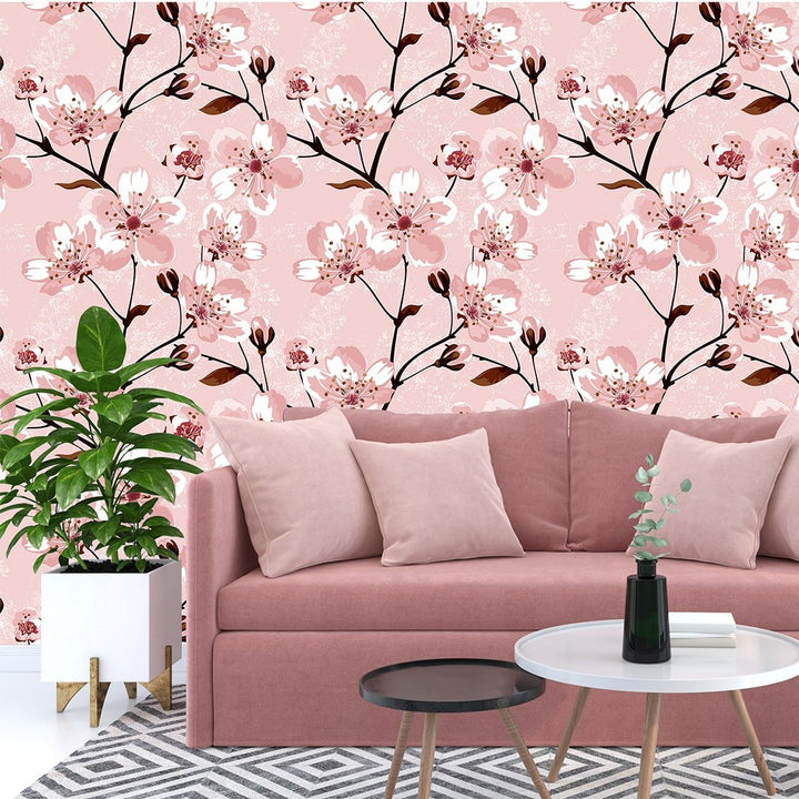 Pink and White Floral Wallpaper for home and office wall decor