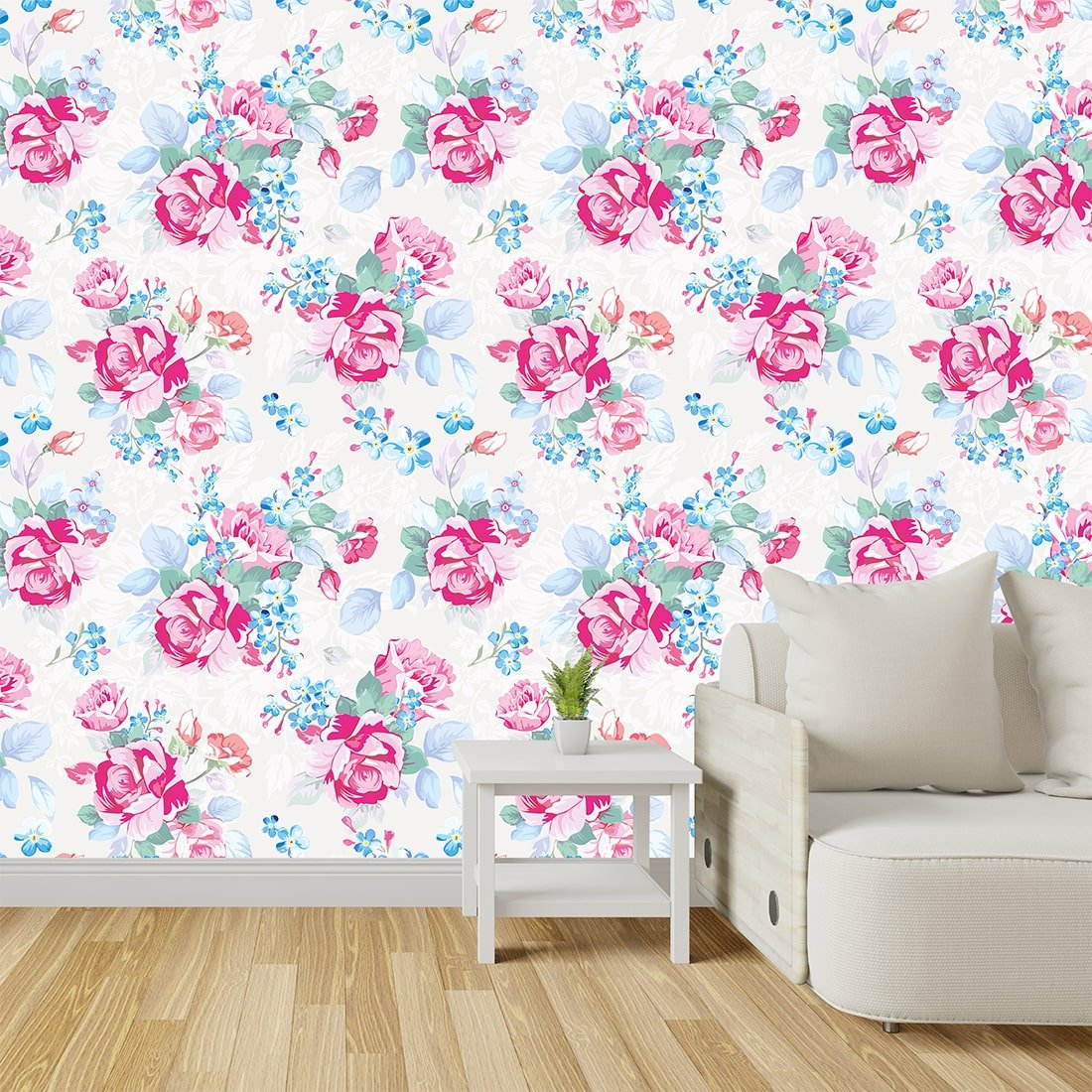 Pink Rose Floral Wallpaper For Restaurants and Café Wall decoration