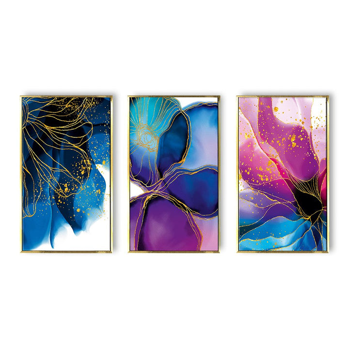 Purple and blue abstract floral Wall Art Canvas Painting Framed For Living Room Wall Decoration