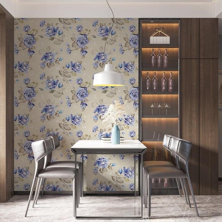 Purple Rose Floral Wallpaper For Hotel and Restaurants wall Decoration