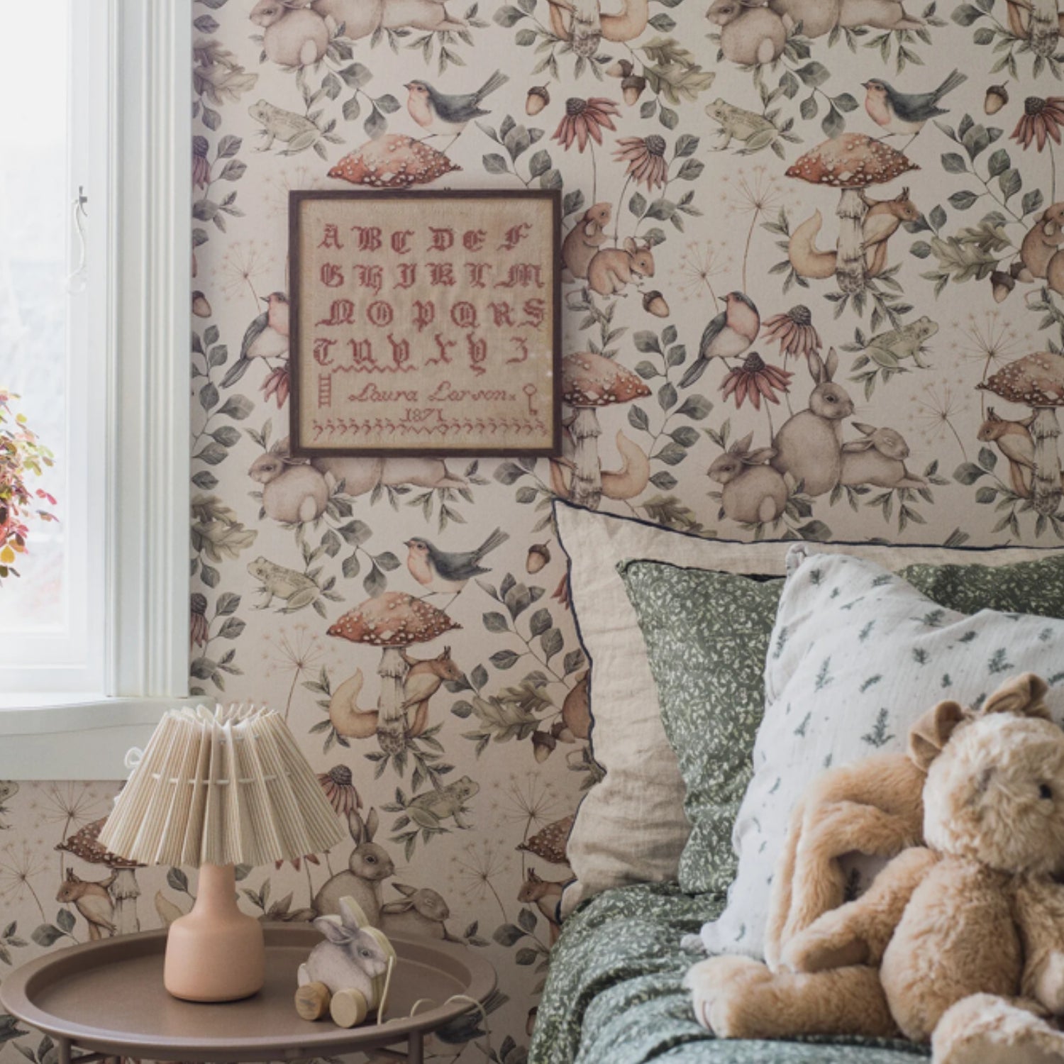 Rabbits and Mushrooms Wallpaper For Kids Rooms Wall Decoration