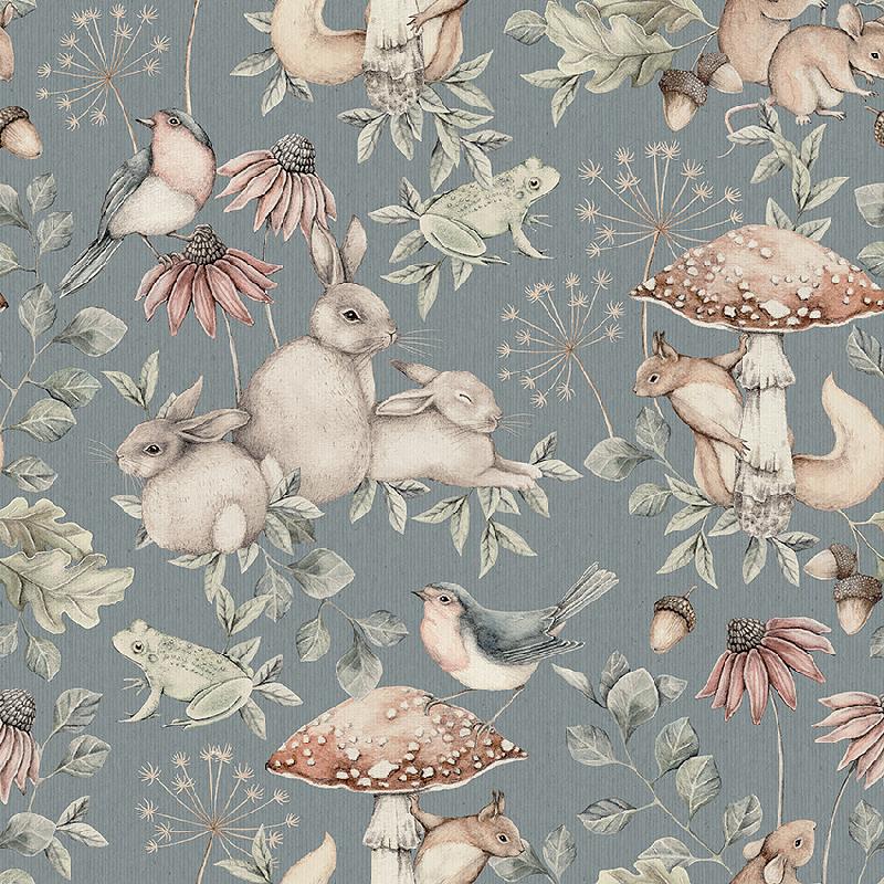 Rabbits and Mushrooms Wallpaper For Kids Rooms Wall Decoration