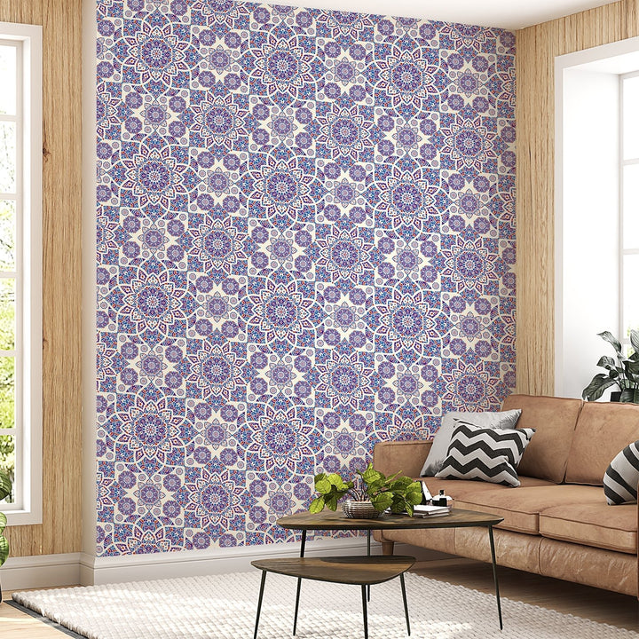 Red and blue Turkish seamless pattern wallpaper For Living Rooms