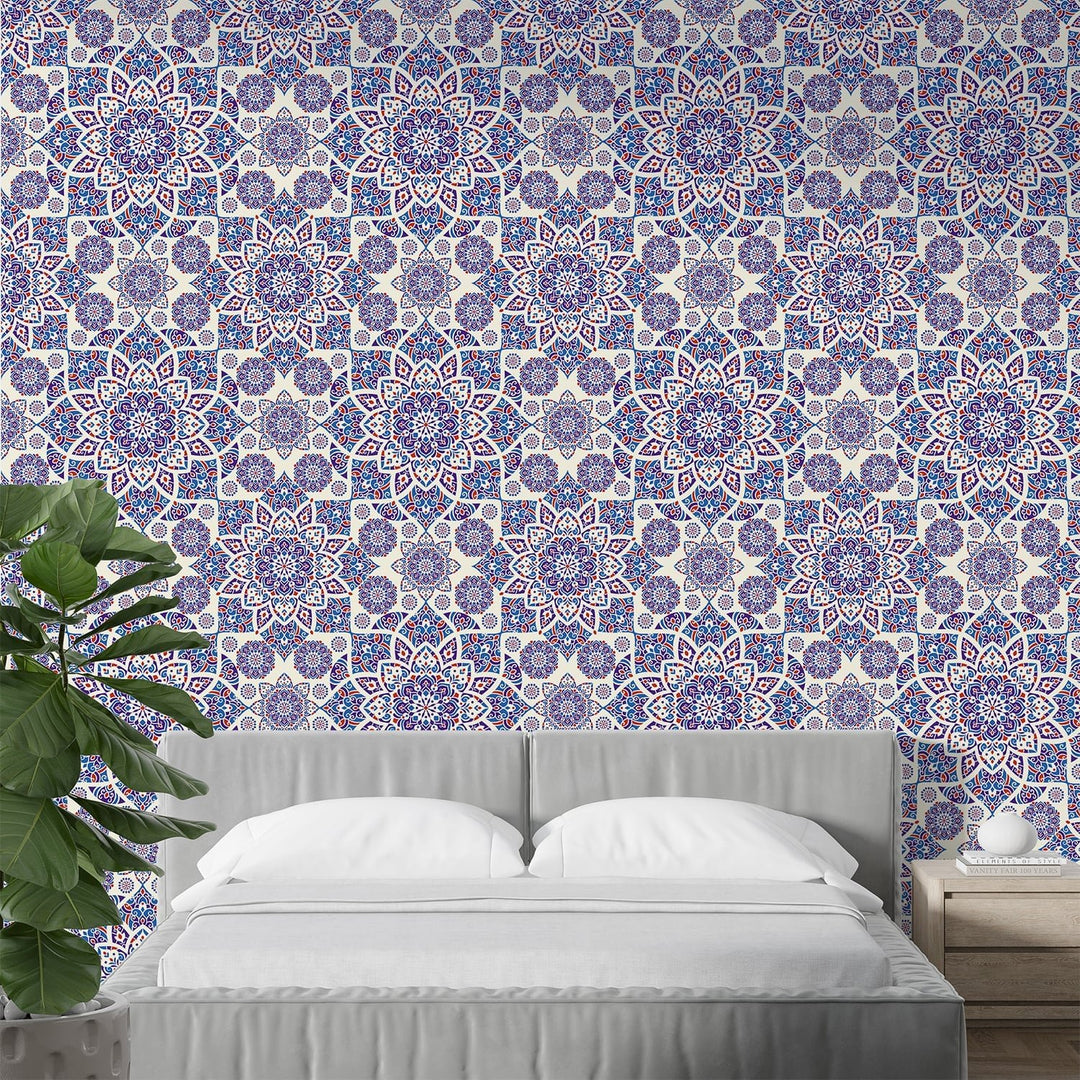 Red and blue Turkish seamless pattern wallpaper For Living Rooms