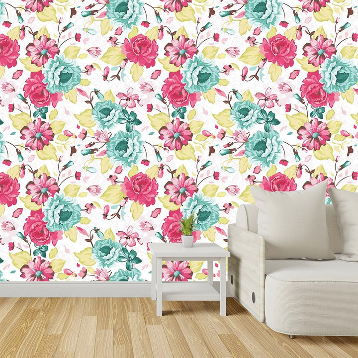 Red and Green Rose floral wallpaper For Children's Rooms decor