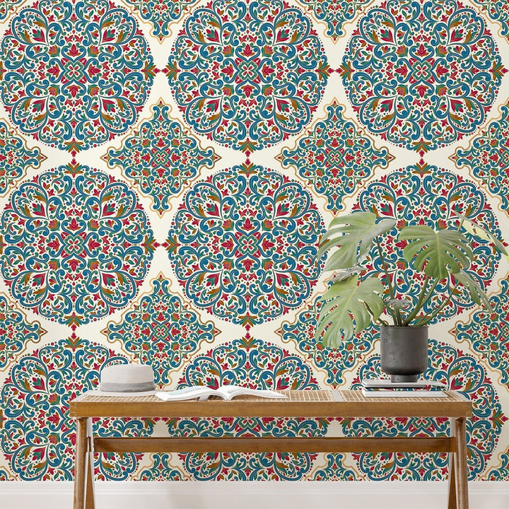 Red, blue and gold luxury Self Adhesive Turkish Wallpaper