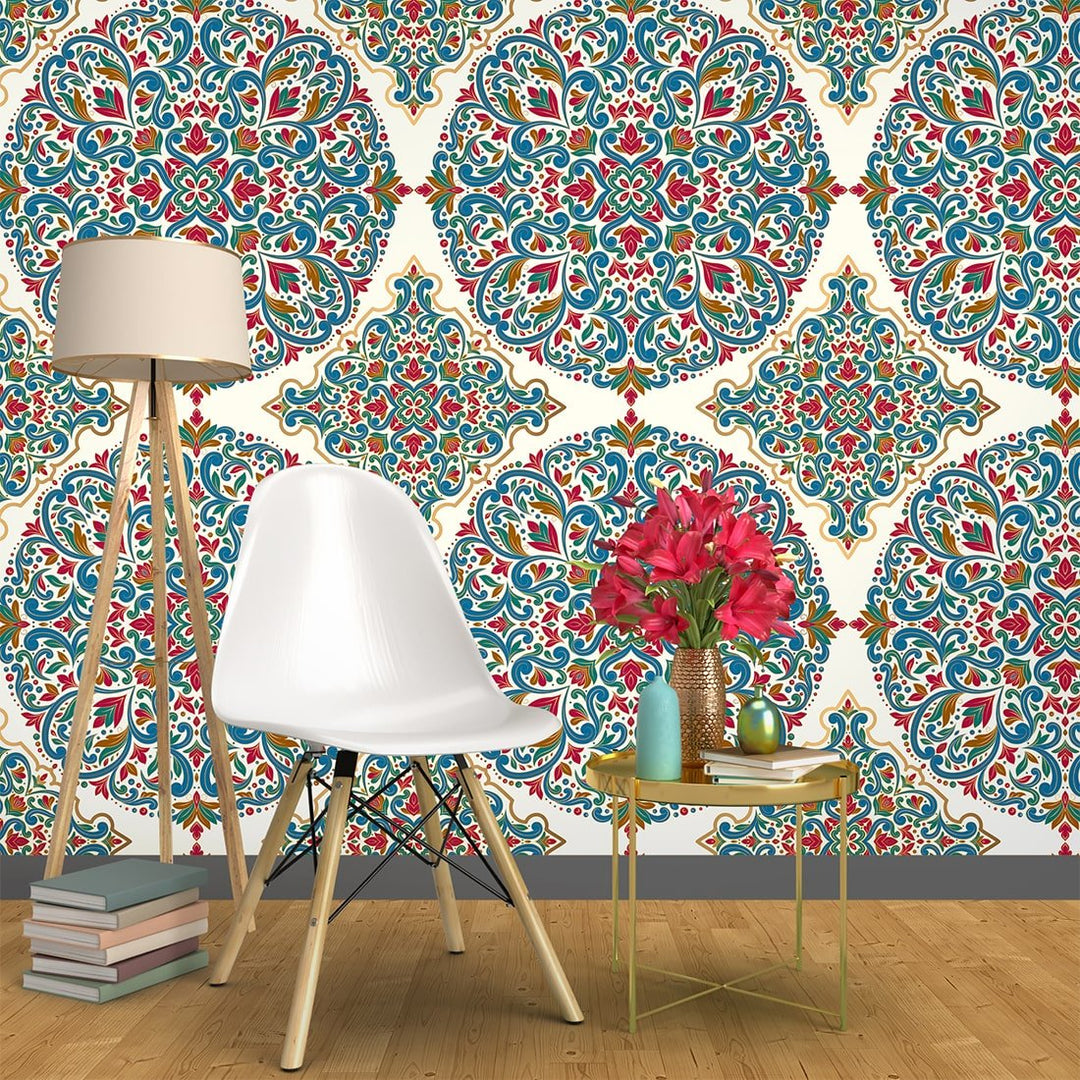 Red, blue and gold luxury Self Adhesive Turkish Wallpaper