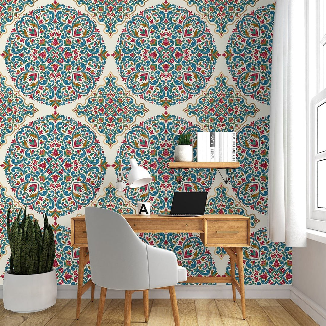 Red, blue and gold luxury Self Adhesive Turkish Wallpaper