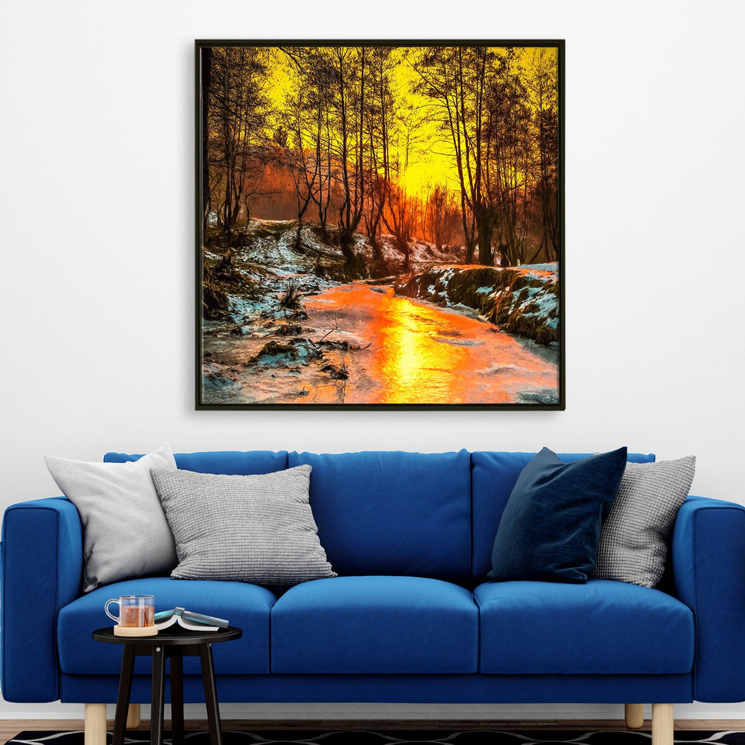 River Vastu Canvas Painting Framed for Living Room Wall Decoration