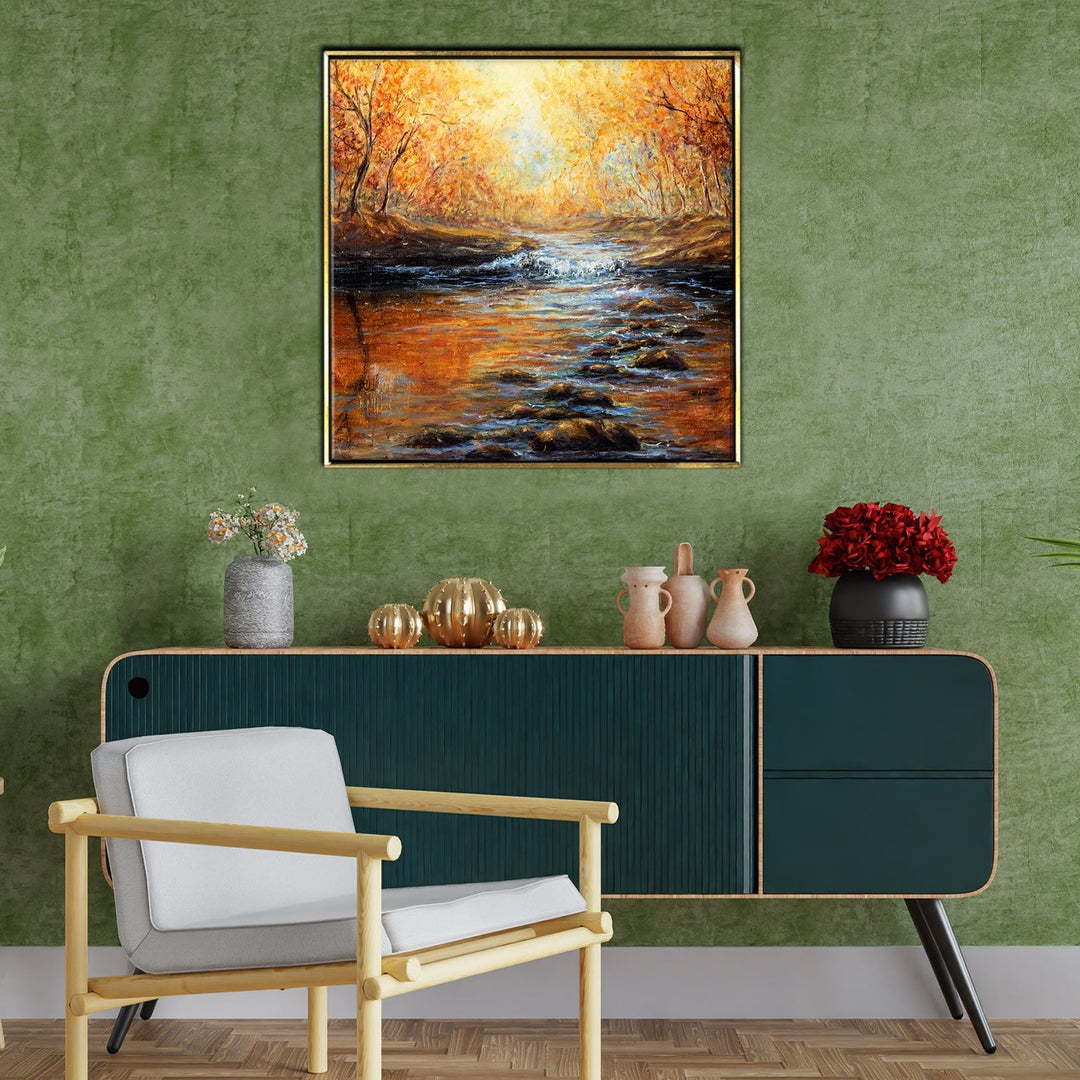 River Vastu Canvas Paintings Framed For Home and Office Wall Decoration