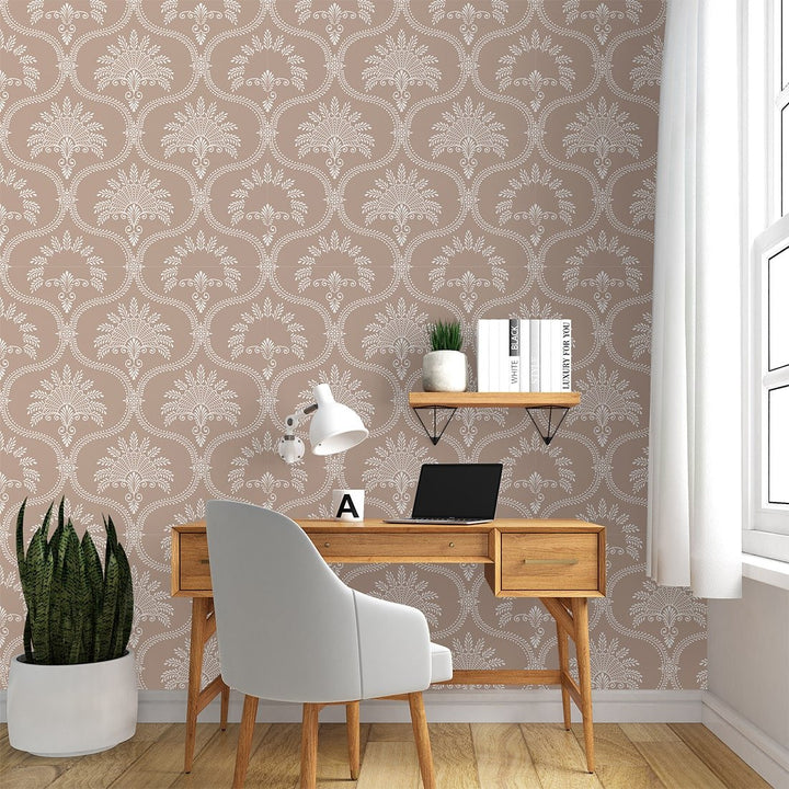 Royal Ethnic Designer Beige & White Premium Quality Vintage Wallpaper