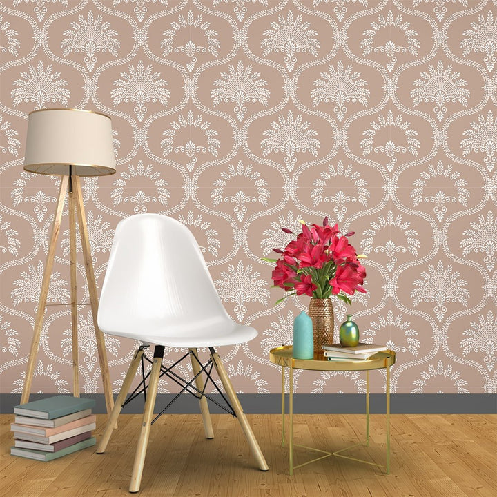 Royal Ethnic Designer Beige & White Premium Quality Vintage Wallpaper