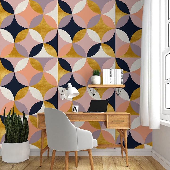 Self Adhesive Geometrical Circle Multicolor Wallpaper Mural