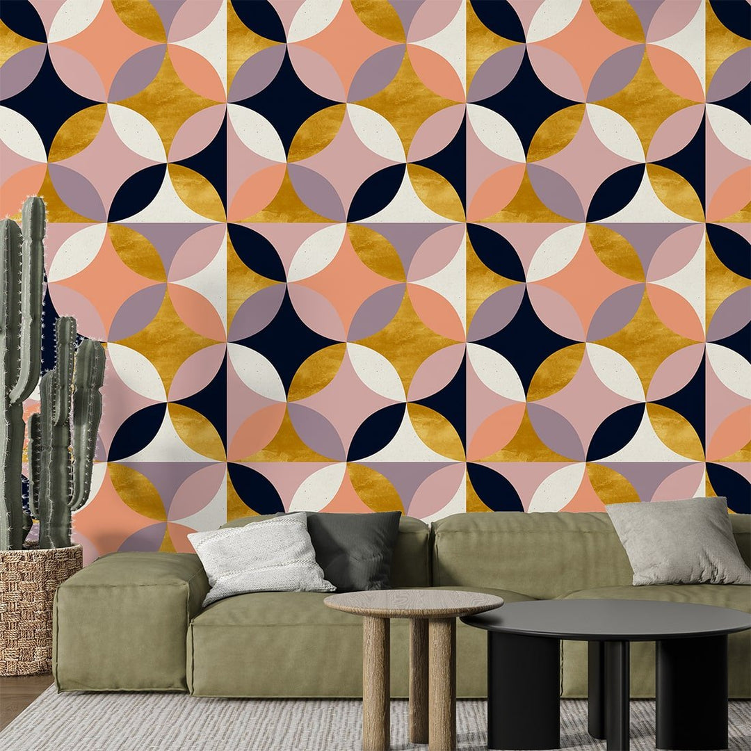 Self Adhesive Geometrical Circle Multicolor Wallpaper Mural