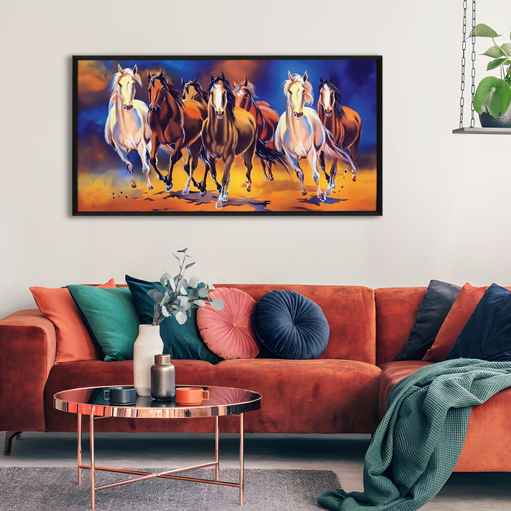 Seven Horses Vastu Canvas painting Framed For Home and Office Wall Decoration