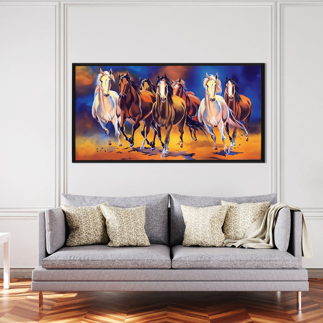 Seven Horses Vastu Canvas painting Framed For Home and Office Wall Decoration