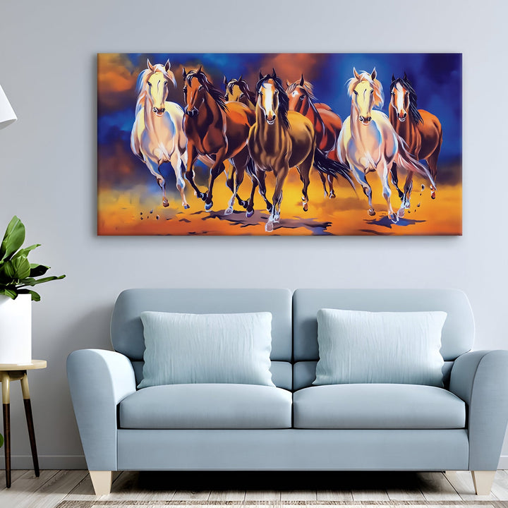 Seven Horses Vastu Canvas painting Framed For Home and Office Wall Decoration