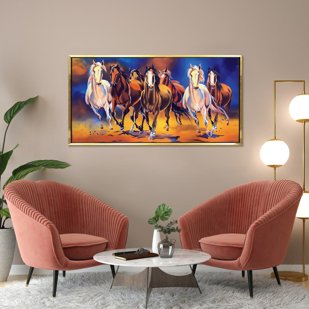 Seven Horses Vastu Canvas painting Framed For Home and Office Wall Decoration