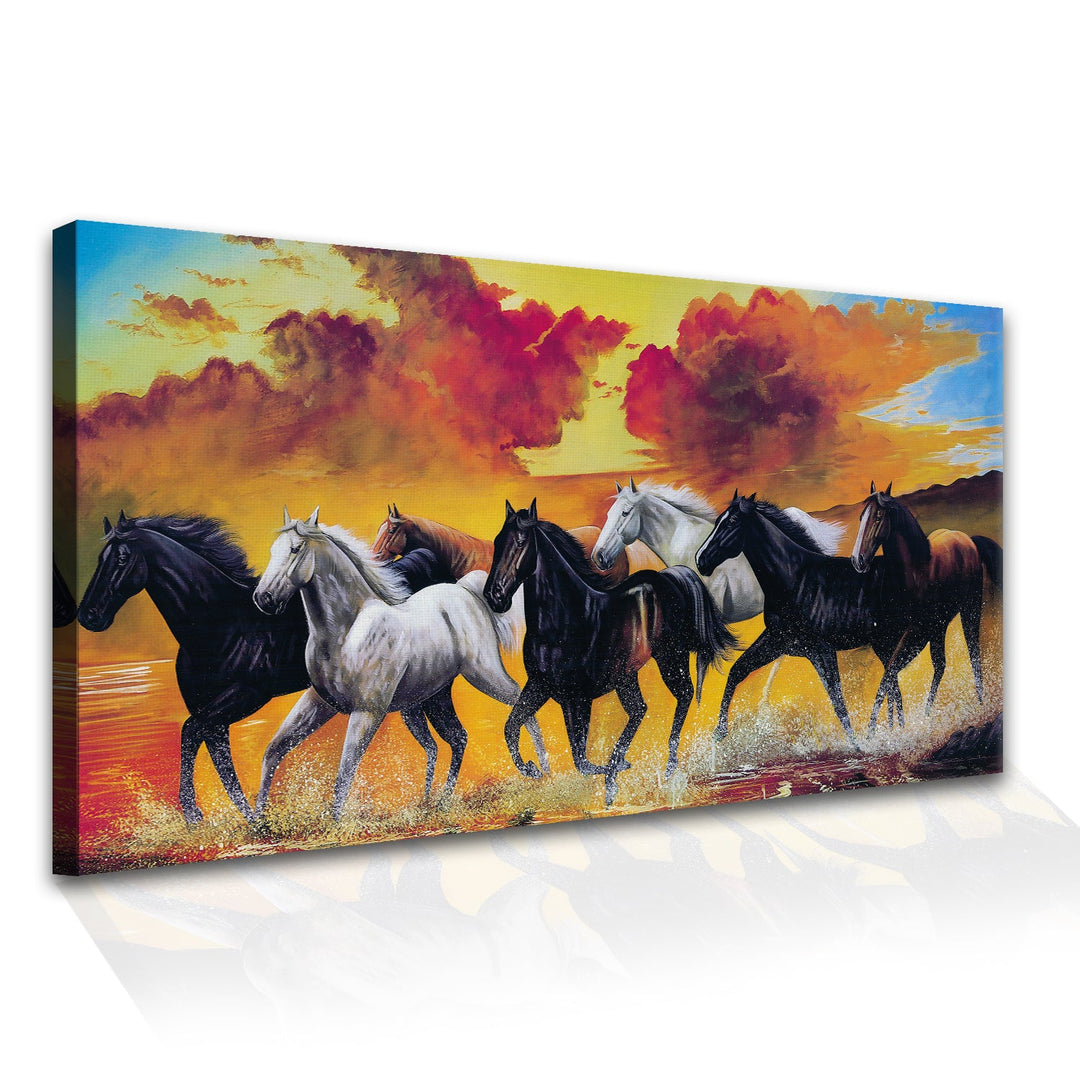 Seven Horses Vastu Canvas Paintings Framed For Living Room Wall Decoration (VAWA01)