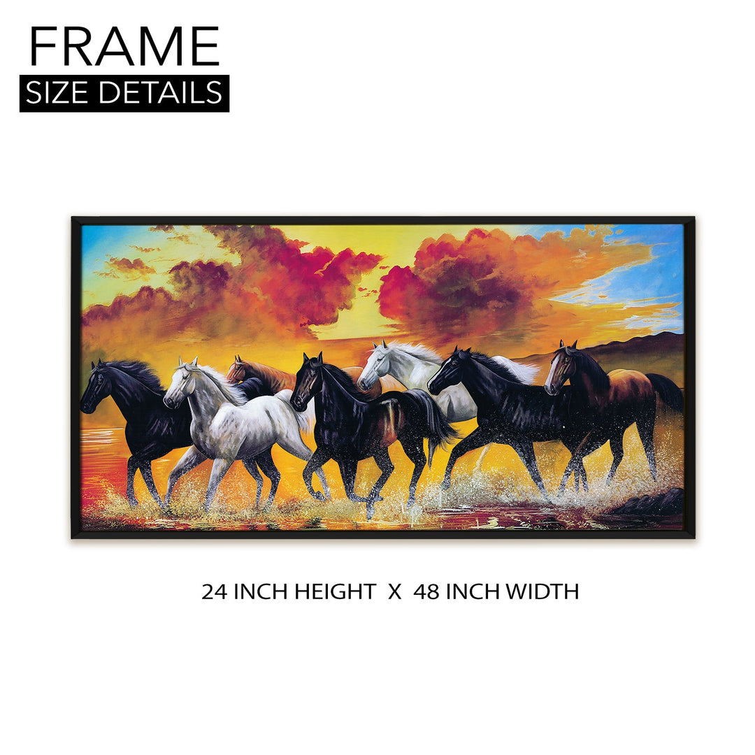 Seven Horses Vastu Canvas Paintings Framed For Living Room Wall Decoration (VAWA01)