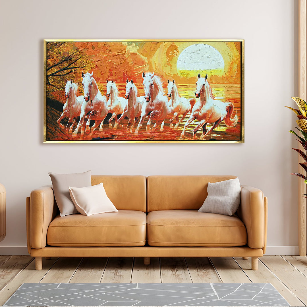 Seven Running Horses Vastu Canvas Paintings Framed For Living Room Wall Decoration (VAWA02)