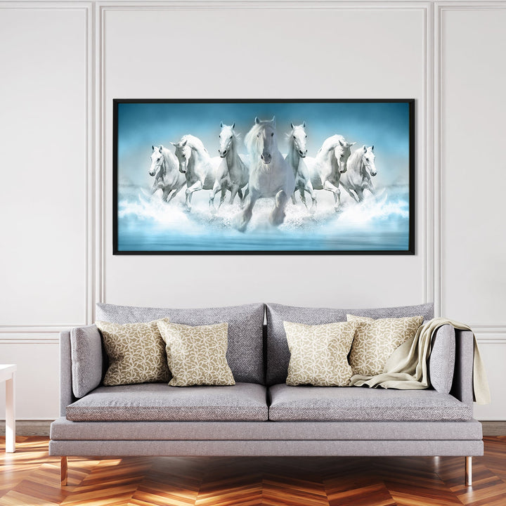 Seven Running Horses Vastu Canvas Paintings Framed For Living Room Wall Decoration (VAWA05)