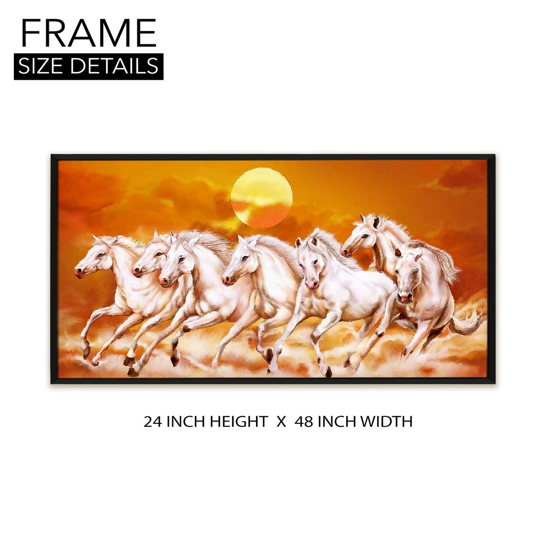 Seven Running Horses Vastu Canvas Paintings Framed For Living Room Wall Decoration (VAWA06)