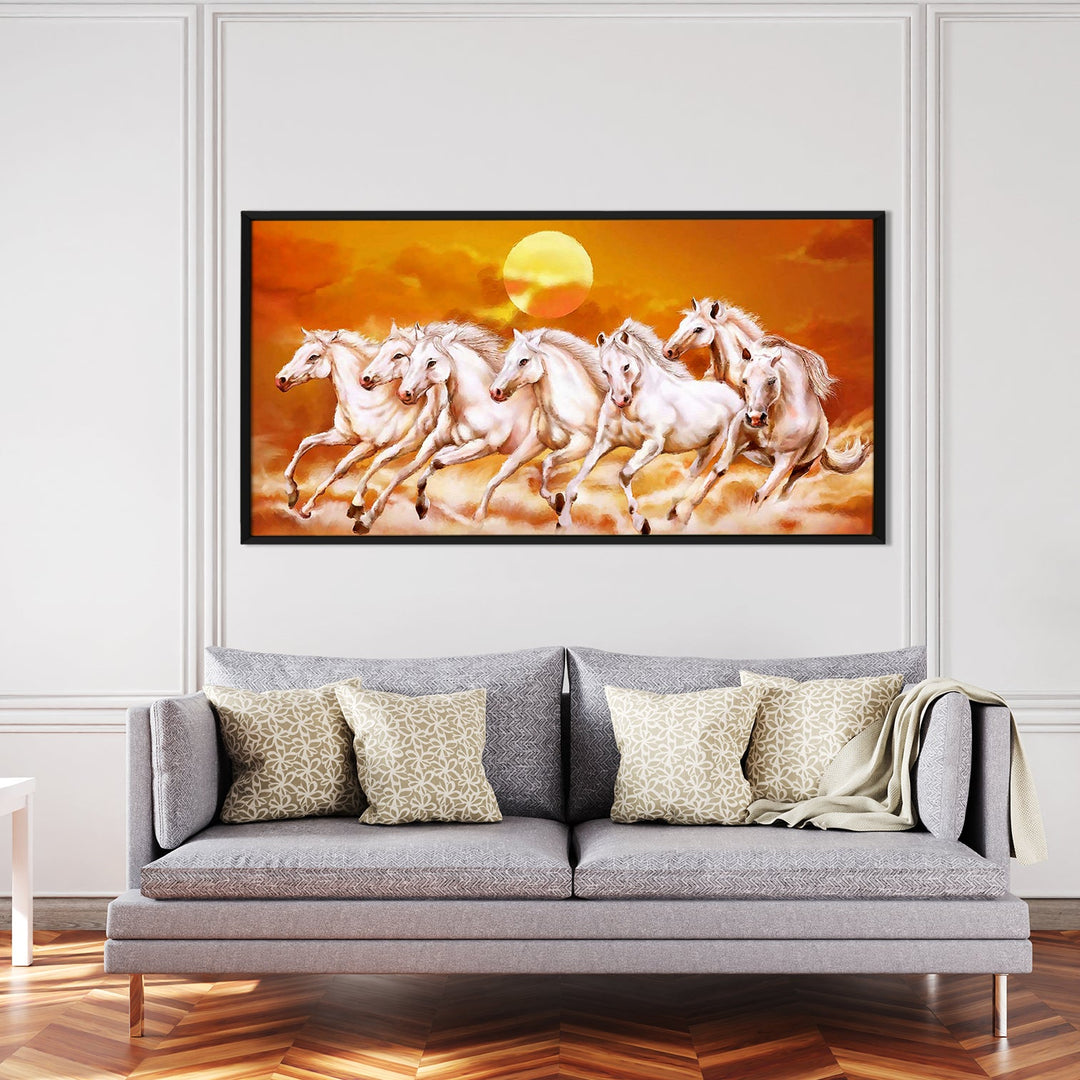 Seven Running Horses Vastu Canvas Paintings Framed For Living Room Wall Decoration (VAWA06)