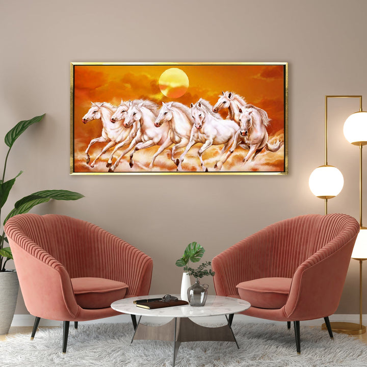 Seven Running Horses Vastu Canvas Paintings Framed For Living Room Wall Decoration (VAWA06)