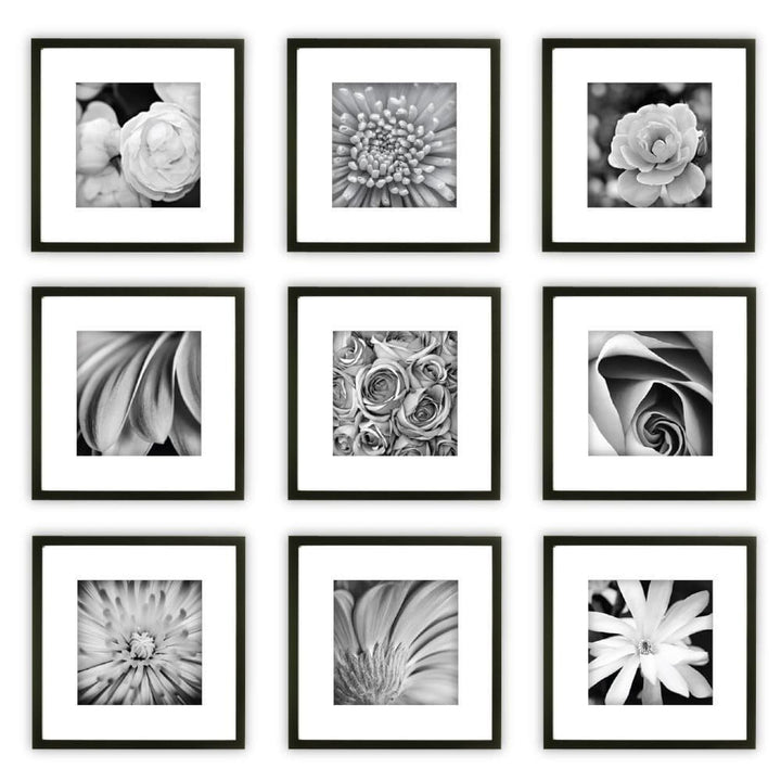 Square Wooden Photo Frame Wall Gallery Kit set of 9 pieces in Black Colour