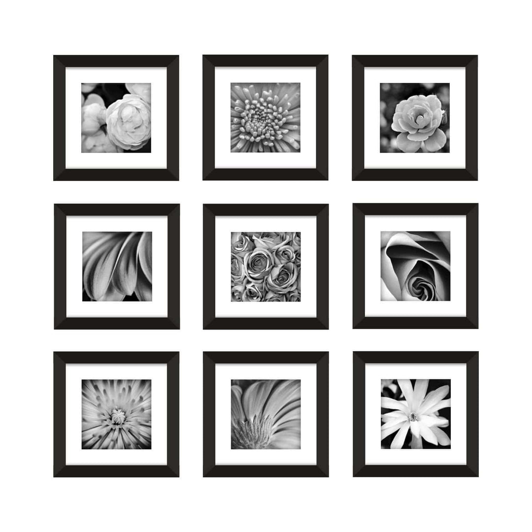 Square Wooden Photo Frame Wall Gallery Kit set of 9 pieces in Black Colour