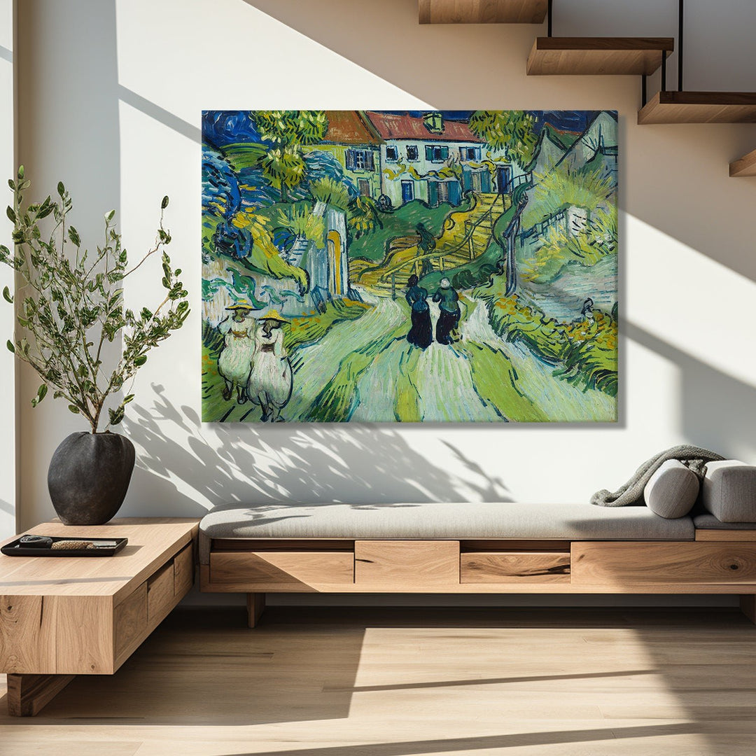 Stairway at Auwers France - From an Painting by Vincent Van Gogh Large Size Paintings For Bedroom Living Room Office Home Décor. (VAWA019).