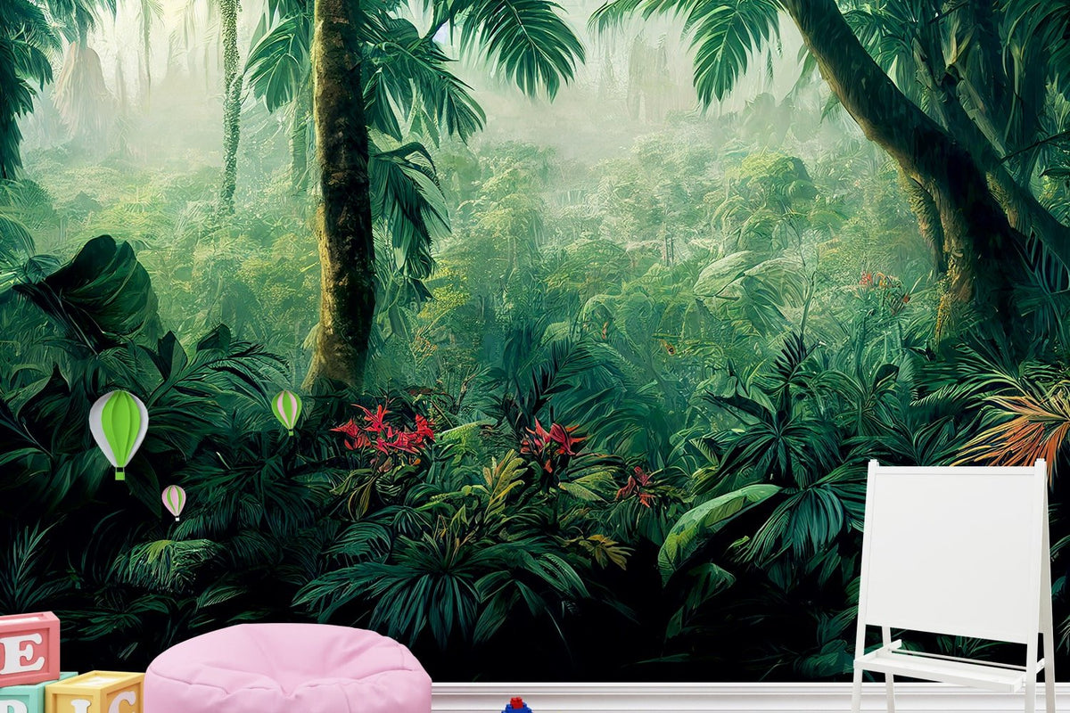 Tropical Oasis with Tropical Forest Wall Mural for Your Living Room ...