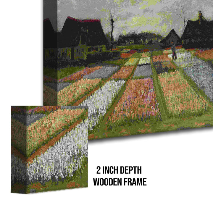 Vintage Van Gogh Canvas Framed Wall Art Large Size - Retro Bulb Fields Paintings - Flower Beds in Holland Art for Bedroom, Living Room Home Decor (VAWA03).