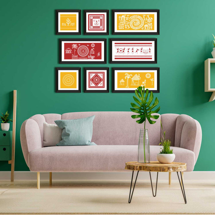 Warli Canvas Painting Framed For Living Room and Wall Decoration