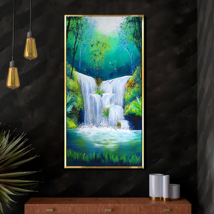 Waterfall Vastu Canvas Paintings Framed For Home and Office Wall Decoration