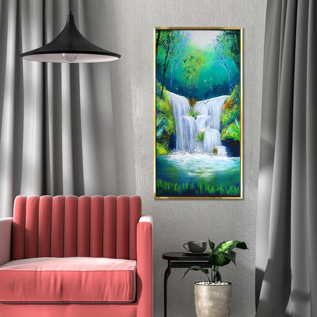 Waterfall Vastu Canvas Paintings Framed For Home and Office Wall Decoration