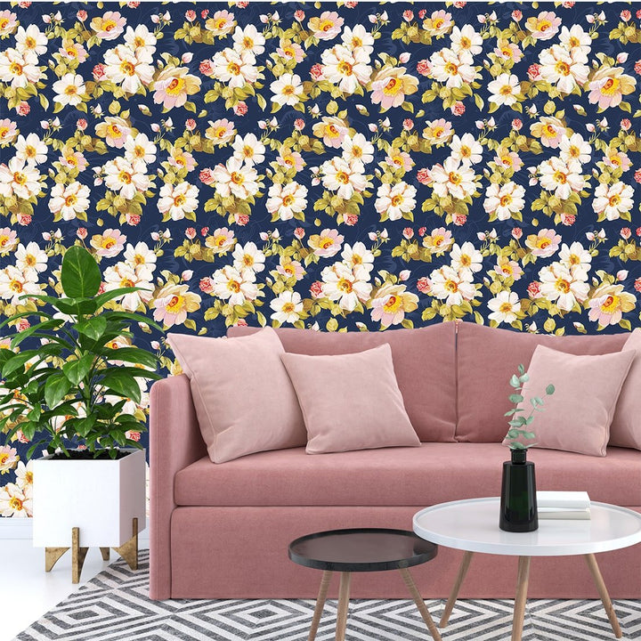 White and Pink Floral Wallpaper for Living Room Wall Decoration