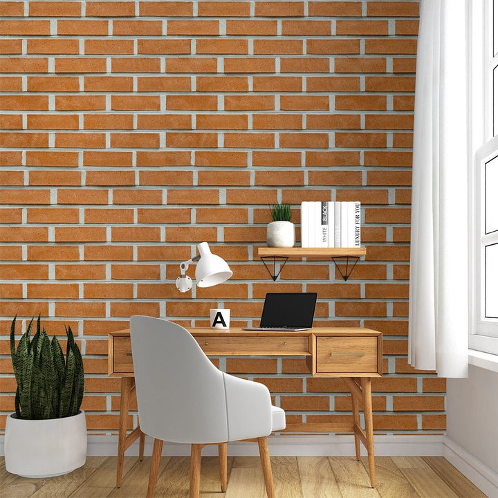 Wooden Color Brick Pattern Wallpaper For Café and Restaurants Wall Decoration