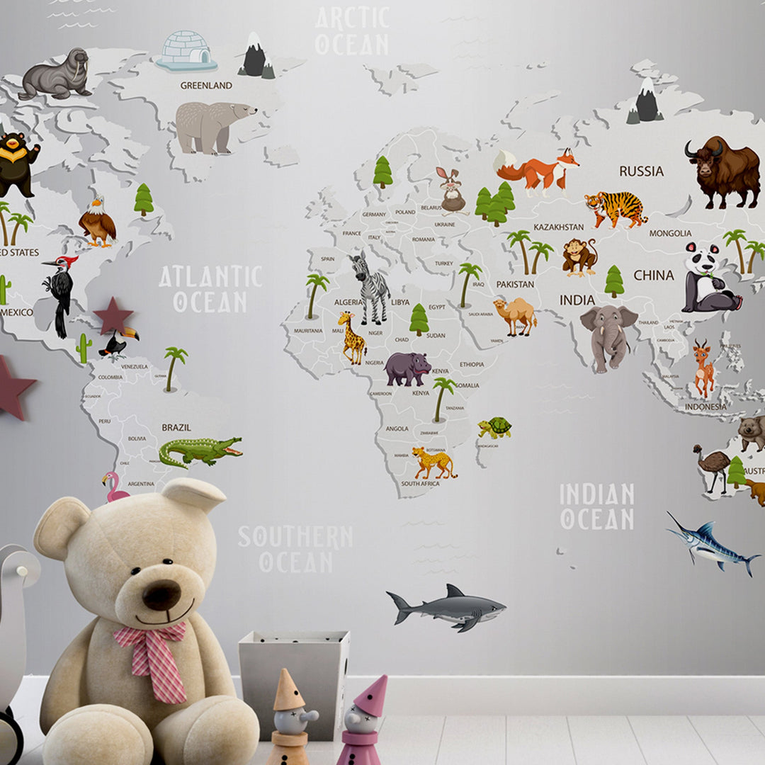 World Map Wallpaper Murals For Nursery kids Room Wall Decoration.