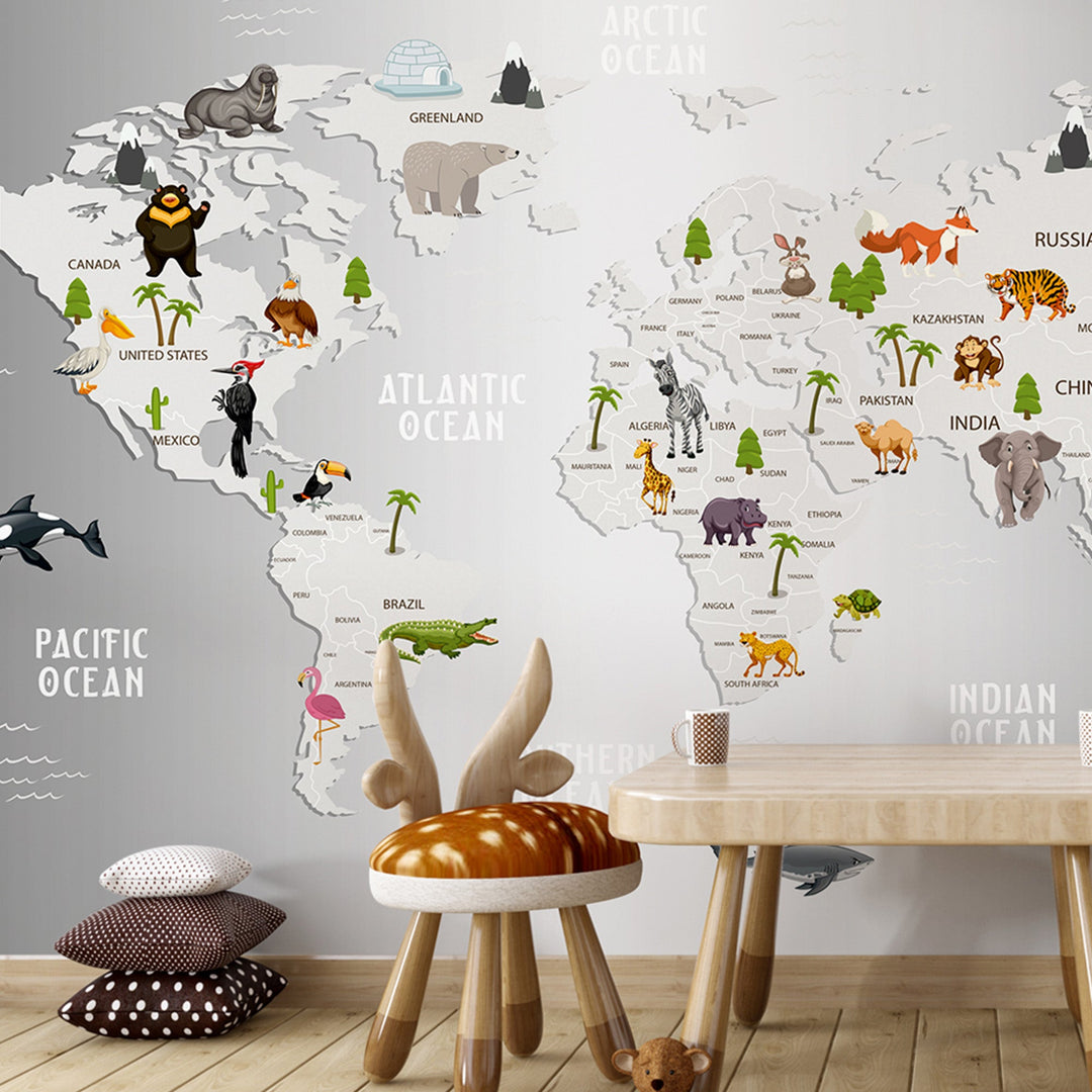 World Map Wallpaper Murals For Nursery kids Room Wall Decoration.