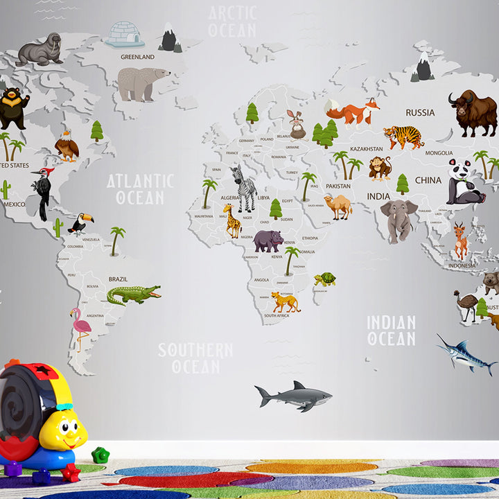 World Map Wallpaper Murals For Nursery kids Room Wall Decoration.