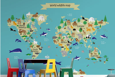 Animal World Map wallpaper Mural