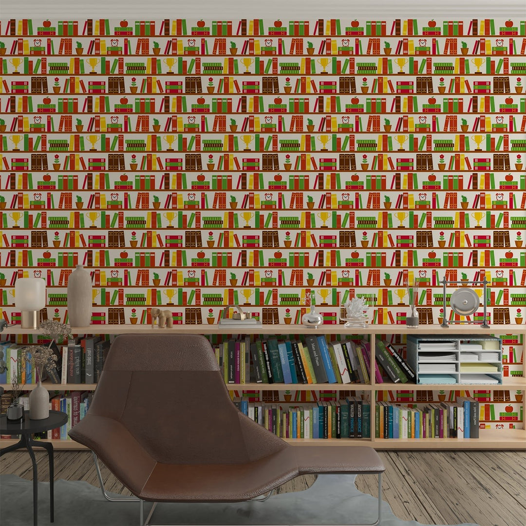 Yellow and Green Book and Trophy wallpaper For Library and Study room