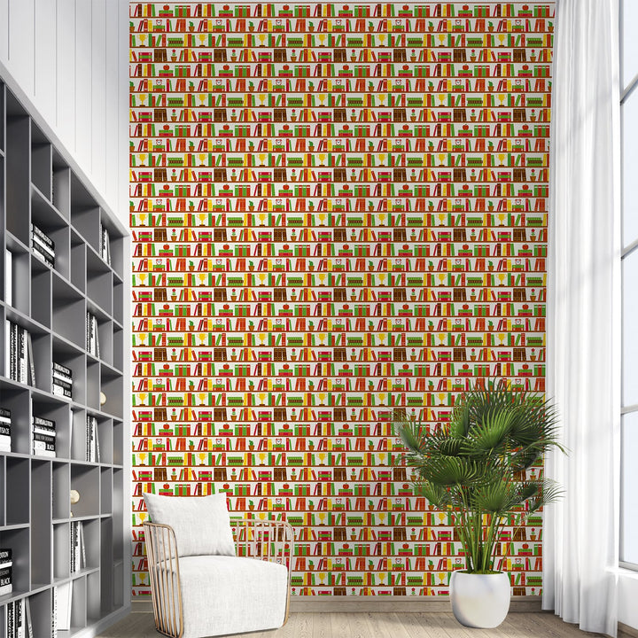 Yellow and Green Book and Trophy wallpaper For Library and Study room